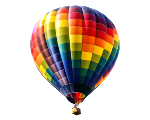 Colorful hot air balloon floating isolated on a transparent background