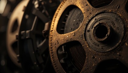 Fototapeta premium Macro Shot of a Vintage Industrial Gear and Machinery