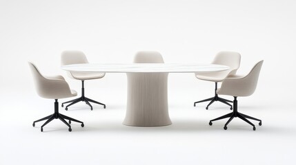 Modern minimalist dining setup with circular table and stylish chairs