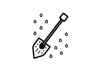 Vector art of stylized black and illustration of a shovel with water droplets
