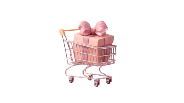 Pink Gift in Shopping Cart, isolated on transparent background