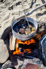 cooking pot on the fire