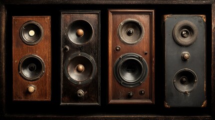 Antique Wooden Speakers with Grills in a Frame for Sound Systems