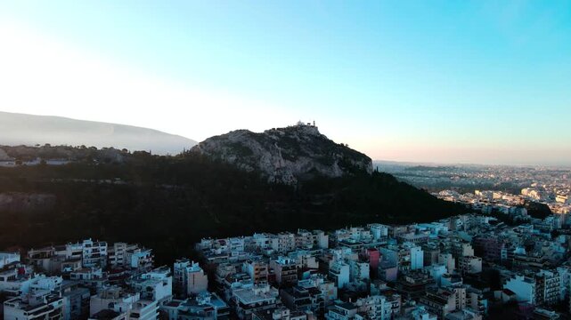 Aerial landscape from Neapoli Kolonaki neighborhood near Lycabettus Hill winter in Athens