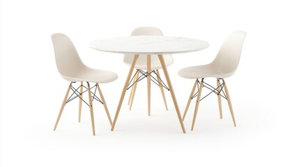 Modern Round Table with Four Elegant Chairs on White Background