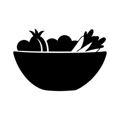 Elegant black silhouette illustration of a bowl filled with assorted healthy vegetables