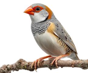 Vibrant finch bird perched on branch nature scene isolated on transparent background, png