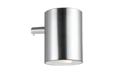  Modern Cylindrical Up-Down Wall Sconce. A modern minimalist cylindrical wall sconce in a brushed silver or light grey finish is presented, designed isolated on transparent background 