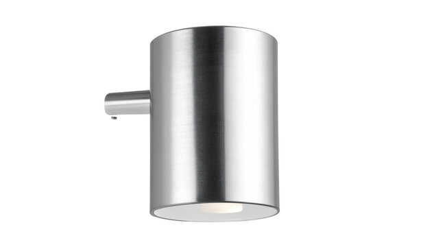  Modern Cylindrical Up-Down Wall Sconce. A modern minimalist cylindrical wall sconce in a brushed silver or light grey finish is presented, designed isolated on transparent background 