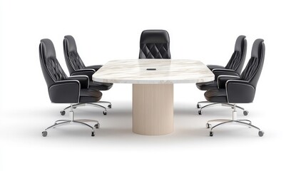 Obraz premium Modern Conference Table With Black Leather Chairs in Bright Room