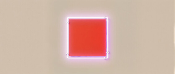 Bright neon border framing a minimalist coral backdrop in soft glow