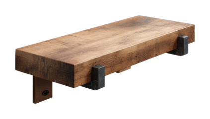 Installing rustic wooden shelf in modern home interior cozy atmosphere isolated on transparent background, png