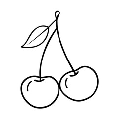 Simple line drawing of two cherries on a stem. Vector hand-drawn doodle illustration