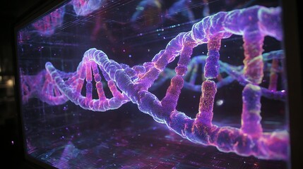 Dna Molecule Structure Visualization on Screen with Futuristic Technology