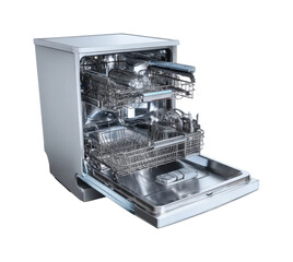 Dishwasher cleaning action kitchen appliance modern design isolated on transparent background, png
