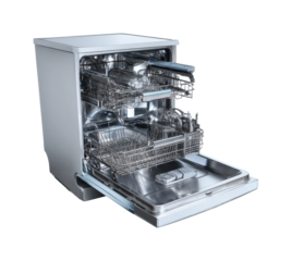 Dishwasher cleaning action kitchen appliance modern design isolated on transparent background, png