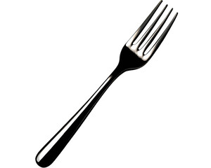 Polished metal fork with colorful reflections isolated on a transparent background