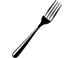 Polished metal fork with colorful reflections isolated on a transparent background