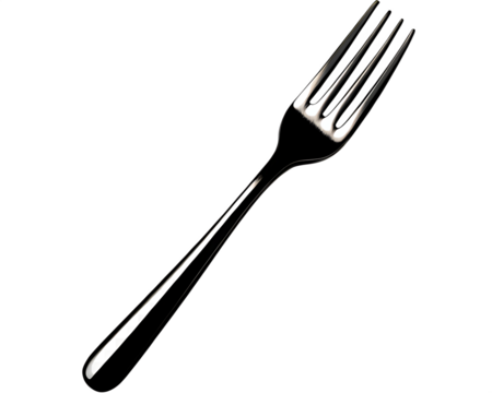 Polished metal fork with colorful reflections isolated on a transparent background