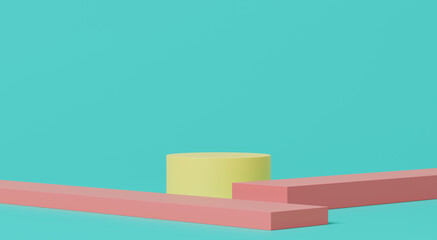 3d render, minimal pastel podium with geometric blocks on blue background