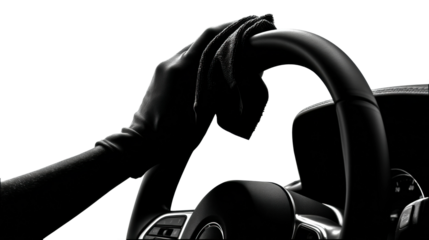 Cleaning car steering wheel auto garage minimalist hygiene isolated on transparent background, png