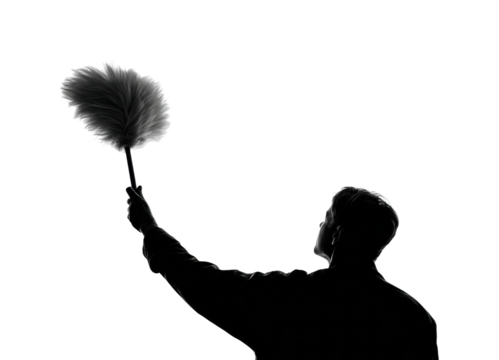 Cleaning action by individual home silhouette view minimalist style isolated on transparent background, png