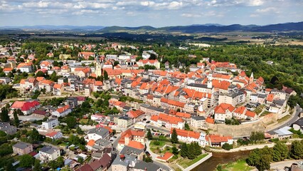 Bystrzyca Kłodzka, widok z powietrza, Dolny Śląsk, Polska, Europa