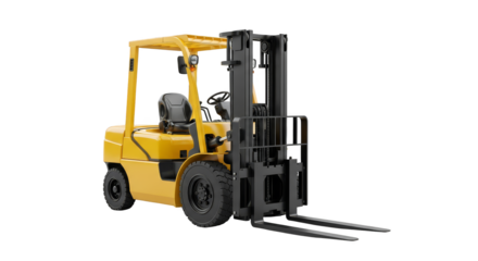 Bold forklift machinery amidst pixelated chaos