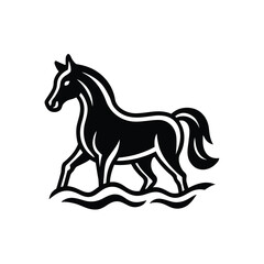 Vector art of elegant black silhouette of a horse standing in stylized water