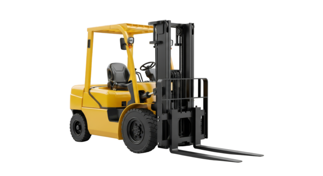 Bold forklift machinery amidst pixelated chaos