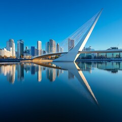 Fototapeta premium Picturesque Seri Wawasan Bridge showcasing modern engineering across river image