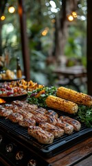 South African braai with grilled meats, corn, and fresh salads served outdoors