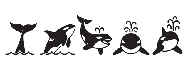 Orca Silhouettes on White Background for Creative Designs vector illustration
