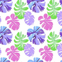 seamless floral leaf monstera pattern mix colour