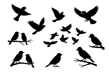 A collection of flying birds silhouette in black, perfect for design usage