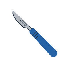 A simple vector illustration of a surgical scalpel with a blue handle, isolated on a white background.