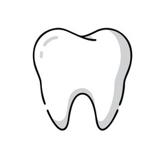 Simple cartoon drawing of a healthy human tooth with a black outline and light gray shading.