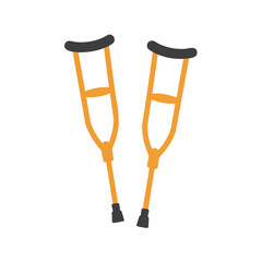 A pair of orange crutches with black handles and tips, used as mobility aids for walking support.