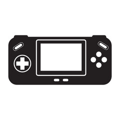 Silhouette of a black handheld video game console with a blank white screen and controller buttons