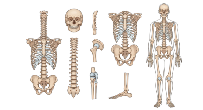 Deconstructed human skeleton illustration amidst digital distortion