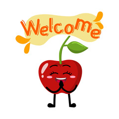 Cute Hand Drawn Cherry Welcoming and Greeting Expression