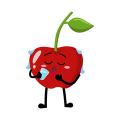 Cute Hand Drawn Thirsty Cherry drinking water