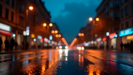 Obraz premium rainy city street road bokeh vibe