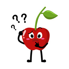 Cute Hand Drawn Cherry Questioning and Thinking