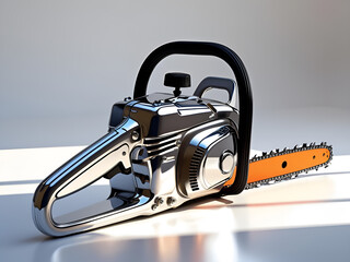 Fototapeta premium Modern Chainsaw with Orange Blade and Black Handle