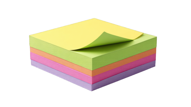 Stack of colorful sticky notes with one page peeled back.