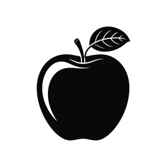 Black apple silhouette icon with leaf symbolizing fruit, nutrition, healthy eating, simplicity, and minimalist design