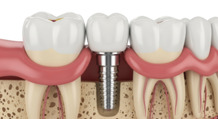 Dental implant nestled among teeth