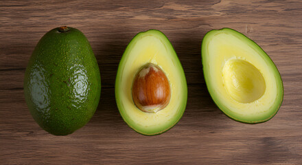 Sliced avocado on wooden surface 