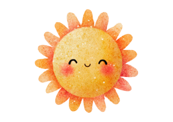 Smiling sun with orange rays and cute face on black background